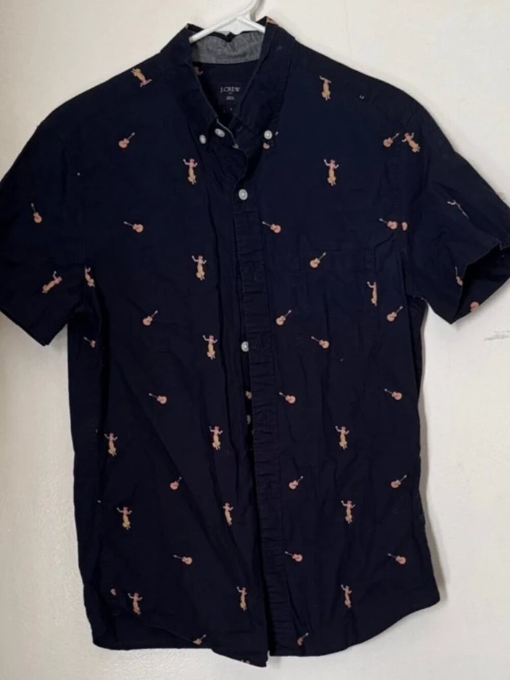 J.Crew Navy Hawaiian Print Short Sleeve Button Down Shirt Mens
